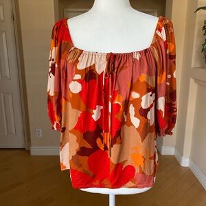 Sanctuary Red and Orange Boho Blouse with 3/4 Sleeves